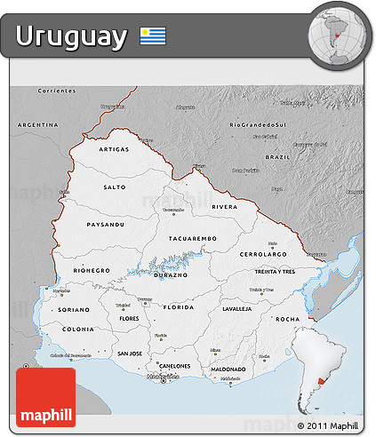 Gray 3D Map of Uruguay