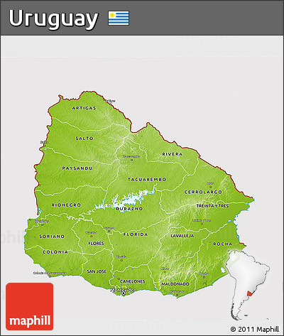 Physical 3D Map of Uruguay, cropped outside