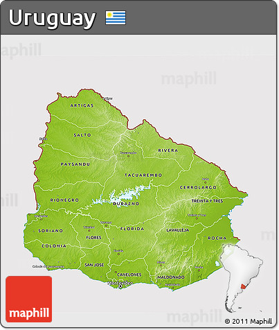 Physical 3D Map of Uruguay, cropped outside