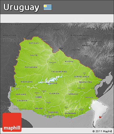 Physical 3D Map of Uruguay, darken, desaturated