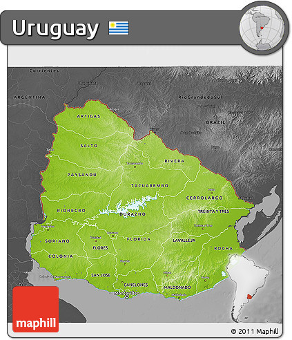 Physical 3D Map of Uruguay, darken, desaturated