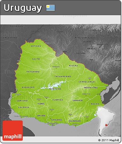 Physical 3D Map of Uruguay, darken, desaturated