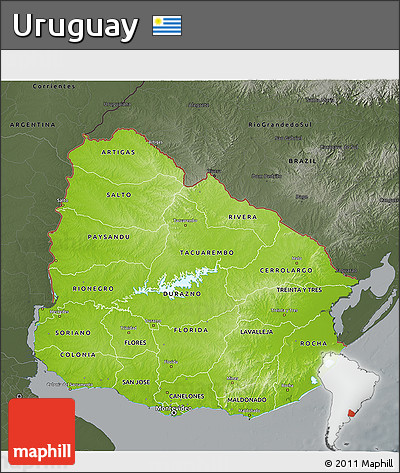 Physical 3D Map of Uruguay, darken, semi-desaturated