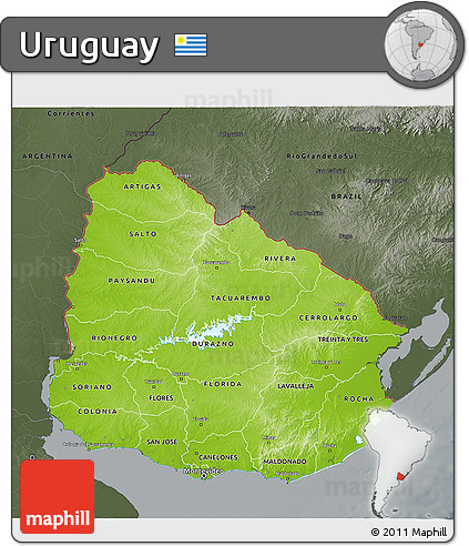 Physical 3D Map of Uruguay, darken, semi-desaturated