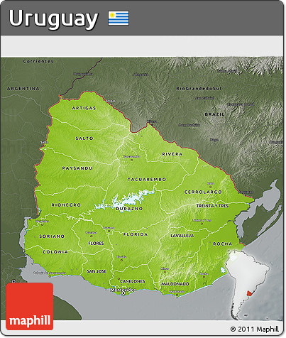 Physical 3D Map of Uruguay, darken, semi-desaturated