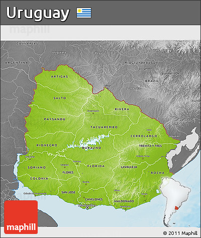 Physical 3D Map of Uruguay, desaturated, land only