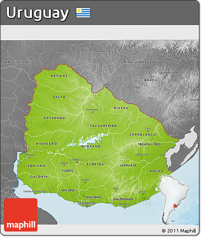 Physical 3D Map of Uruguay, desaturated, land only