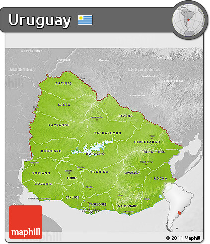 Physical 3D Map of Uruguay, lighten, desaturated