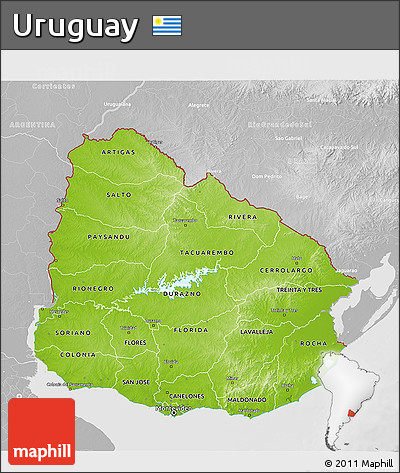 Physical 3D Map of Uruguay, lighten, desaturated