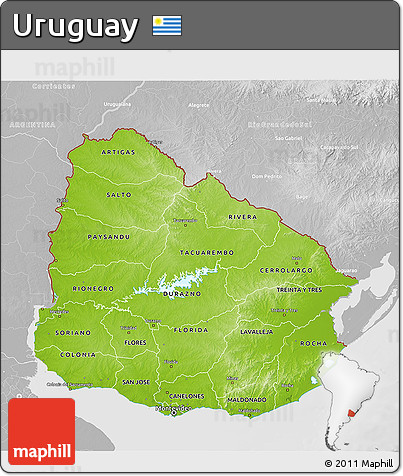 Physical 3D Map of Uruguay, lighten, desaturated