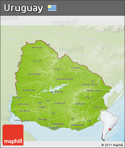 Physical 3D Map of Uruguay, lighten, land only