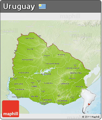 Physical 3D Map of Uruguay, lighten, land only