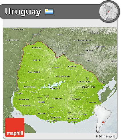 Physical 3D Map of Uruguay, semi-desaturated