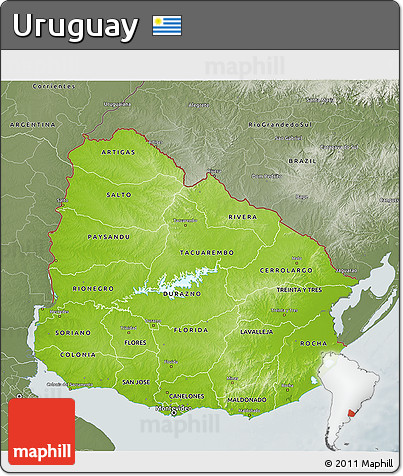 Physical 3D Map of Uruguay, semi-desaturated