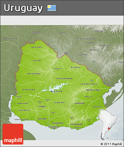 Physical 3D Map of Uruguay, semi-desaturated