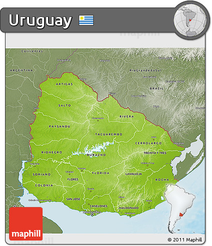 Physical 3D Map of Uruguay, semi-desaturated, land only