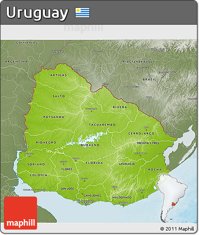 Physical 3D Map of Uruguay, semi-desaturated, land only