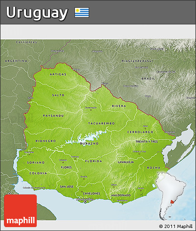 Physical 3D Map of Uruguay, semi-desaturated, land only