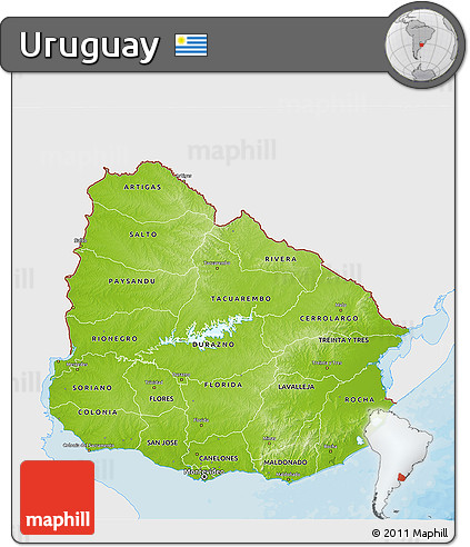 Physical 3D Map of Uruguay, single color outside, bathymetry sea, shaded relief sea