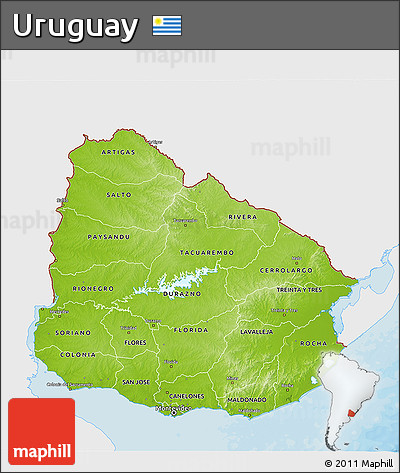 Physical 3D Map of Uruguay, single color outside, bathymetry sea, shaded relief sea