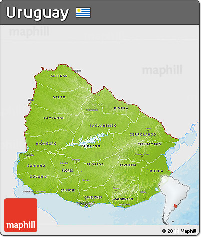 Physical 3D Map of Uruguay, single color outside, bathymetry sea, shaded relief sea