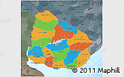 Political 3D Map of Uruguay, darken, semi-desaturated, land only