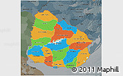 Political 3D Map of Uruguay, darken, semi-desaturated