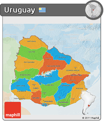Political 3D Map of Uruguay, lighten