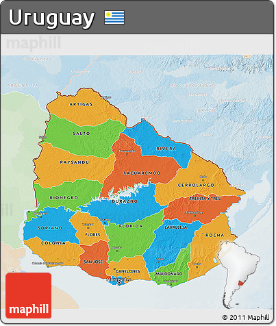 Political 3D Map of Uruguay, lighten