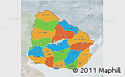 Political 3D Map of Uruguay, lighten, semi-desaturated