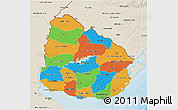 Political 3D Map of Uruguay, shaded relief outside, bathymetry sea