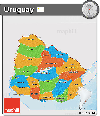 Political 3D Map of Uruguay, single color outside