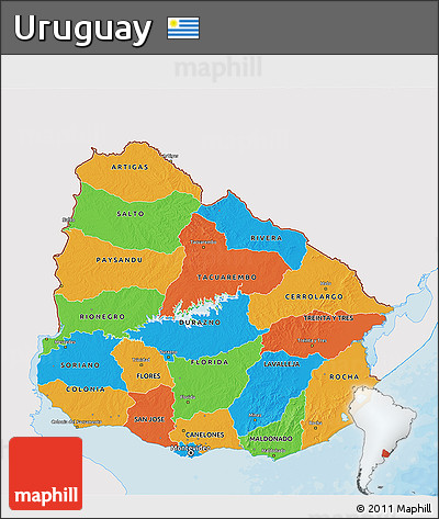Political 3D Map of Uruguay, single color outside
