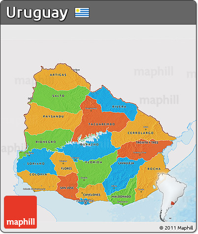 Political 3D Map of Uruguay, single color outside