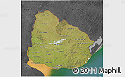 Satellite 3D Map of Uruguay, darken, desaturated, land only
