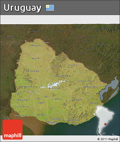 Satellite 3D Map of Uruguay, darken