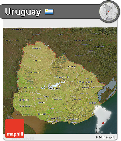 Satellite 3D Map of Uruguay, darken