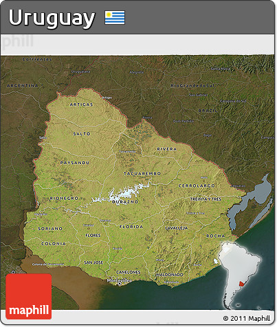 Satellite 3D Map of Uruguay, darken
