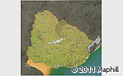 Satellite 3D Map of Uruguay, darken, semi-desaturated, land only