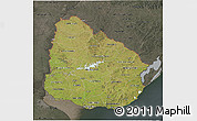 Satellite 3D Map of Uruguay, darken, semi-desaturated