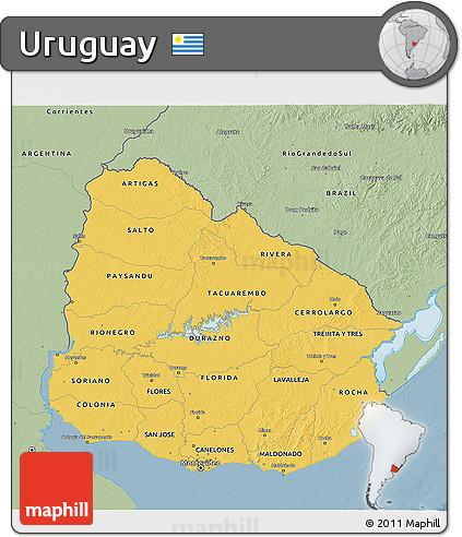 Savanna Style 3D Map of Uruguay