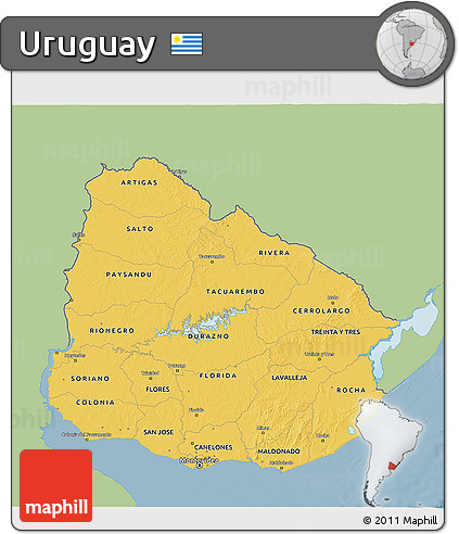 Savanna Style 3D Map of Uruguay, single color outside