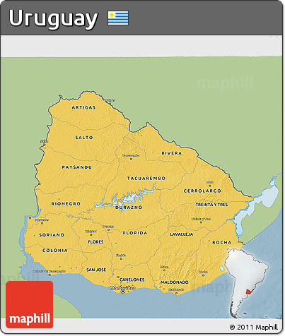 Savanna Style 3D Map of Uruguay, single color outside