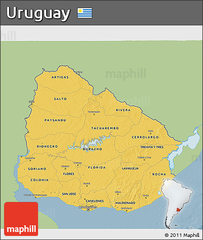 Savanna Style 3D Map of Uruguay, single color outside