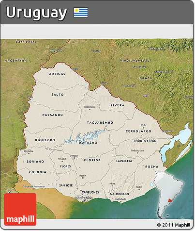 Shaded Relief 3D Map of Uruguay, satellite outside