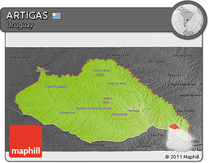 Physical 3D Map of ARTIGAS, darken, desaturated