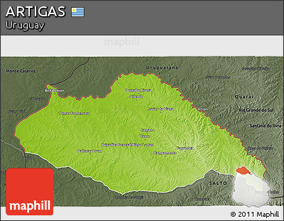 Physical 3D Map of ARTIGAS, darken, semi-desaturated