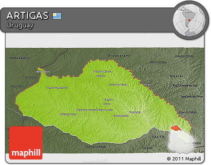 Physical 3D Map of ARTIGAS, darken, semi-desaturated