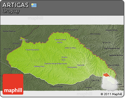 Physical 3D Map of ARTIGAS, darken, semi-desaturated