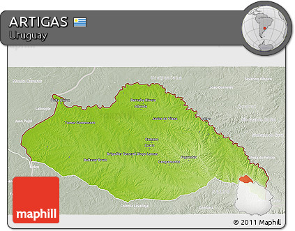 Physical 3D Map of ARTIGAS, lighten, semi-desaturated